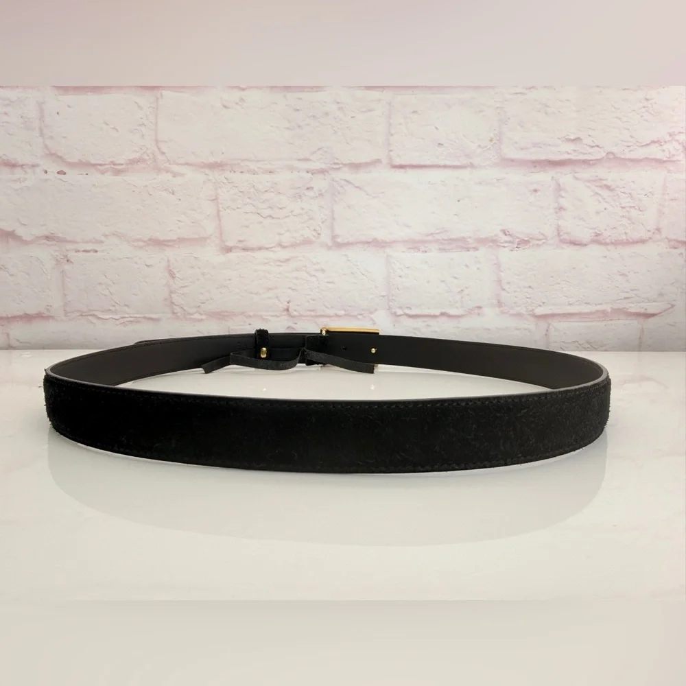 Gucci Square G Black Suede Belt Gold Buckle 523305 90/36”